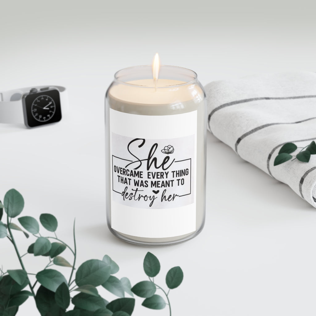 Inspirational Soy Candle — "She Overcame Everything That Was Meant to Destroy Her" (13.75 oz)