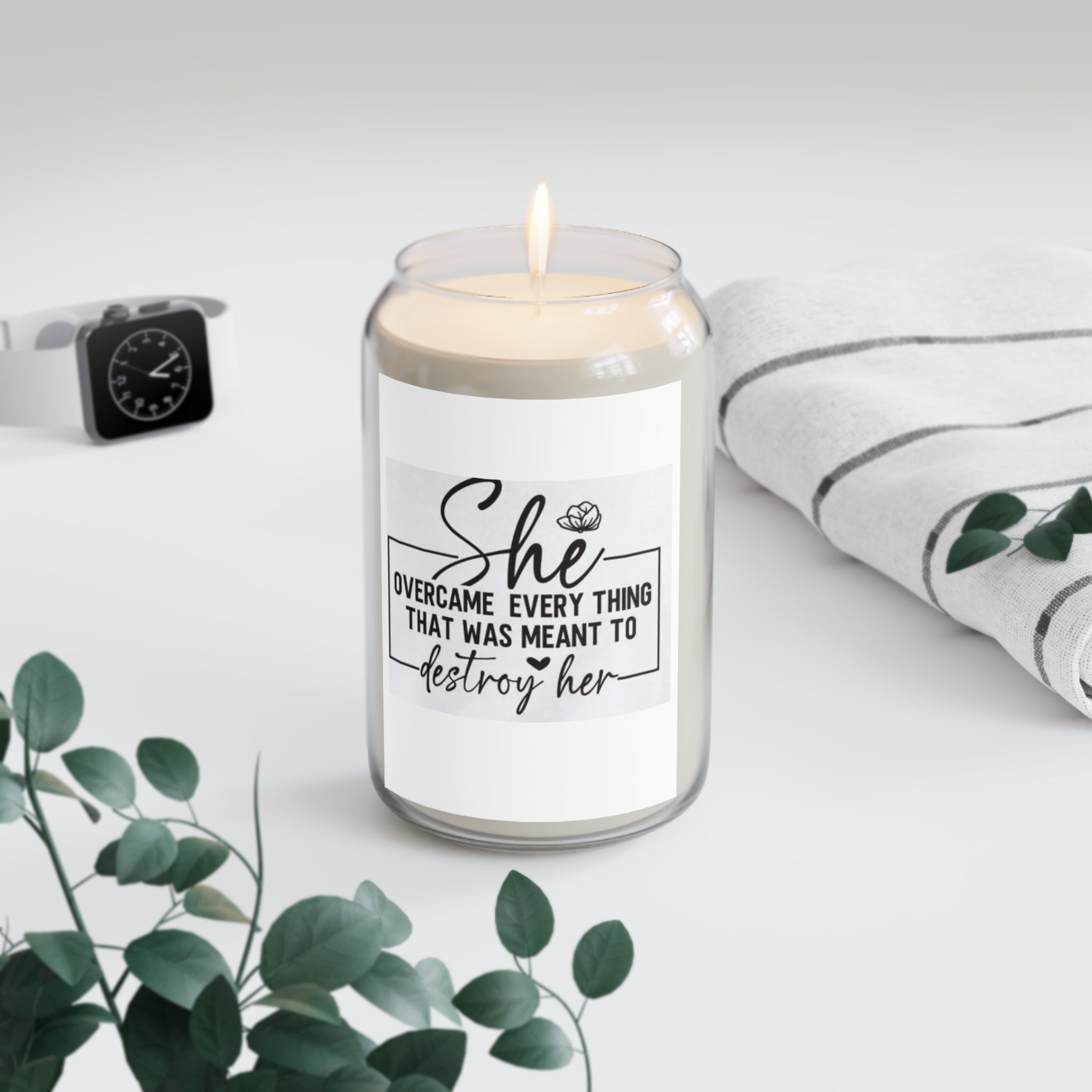 Inspirational Soy Candle — "She Overcame Everything That Was Meant to Destroy Her" (13.75 oz)