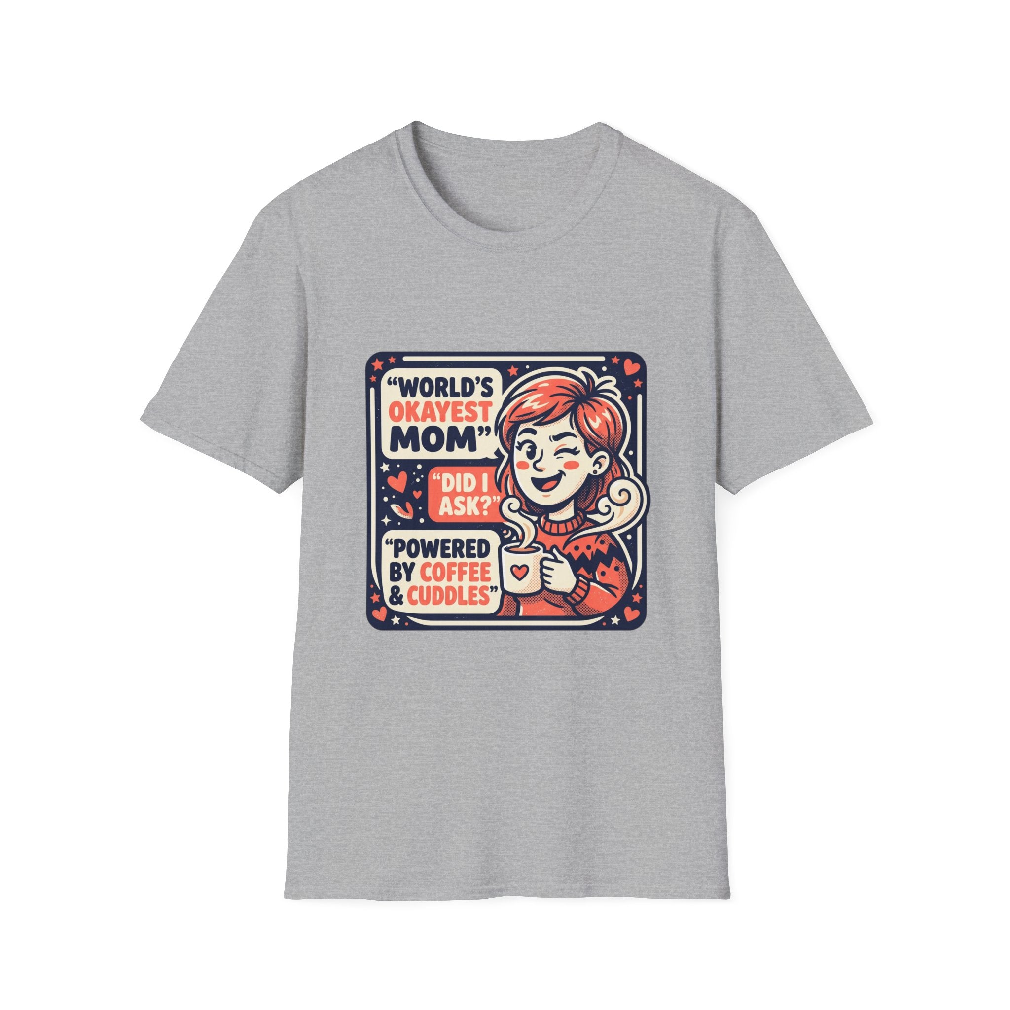 Mom T-Shirt — "World's Okayest Mom" Coffee & Cuddles Graphic Tee