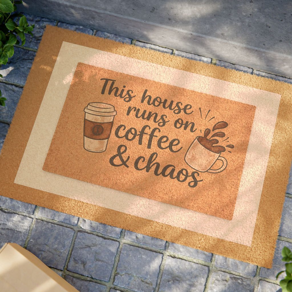 Doormat — "This House Runs on Coffee & Chaos" Welcome Mat
