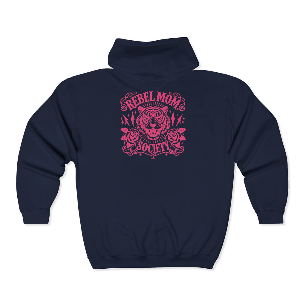Zip Hoodie — 'Rebel Moms Do It Better' Retro Skull Graphic