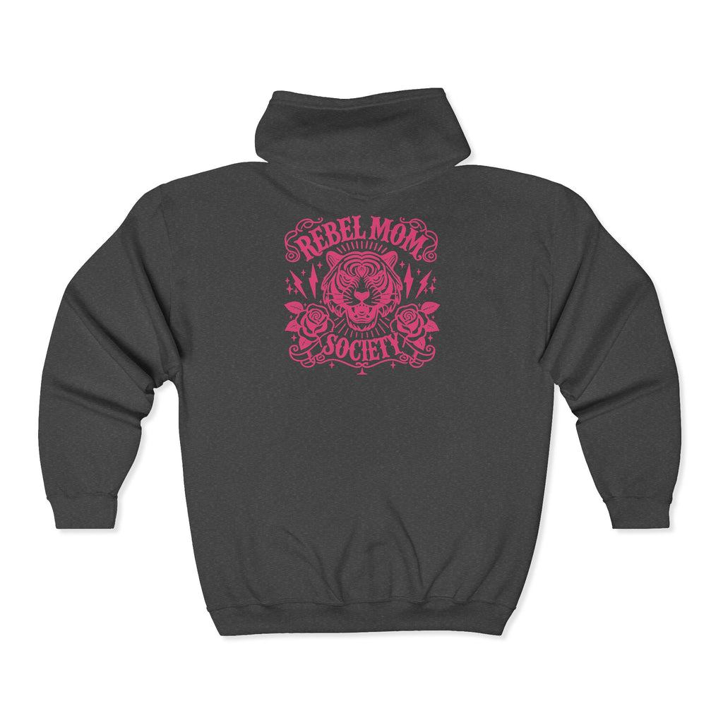 Zip Hoodie — 'Rebel Moms Do It Better' Retro Skull Graphic